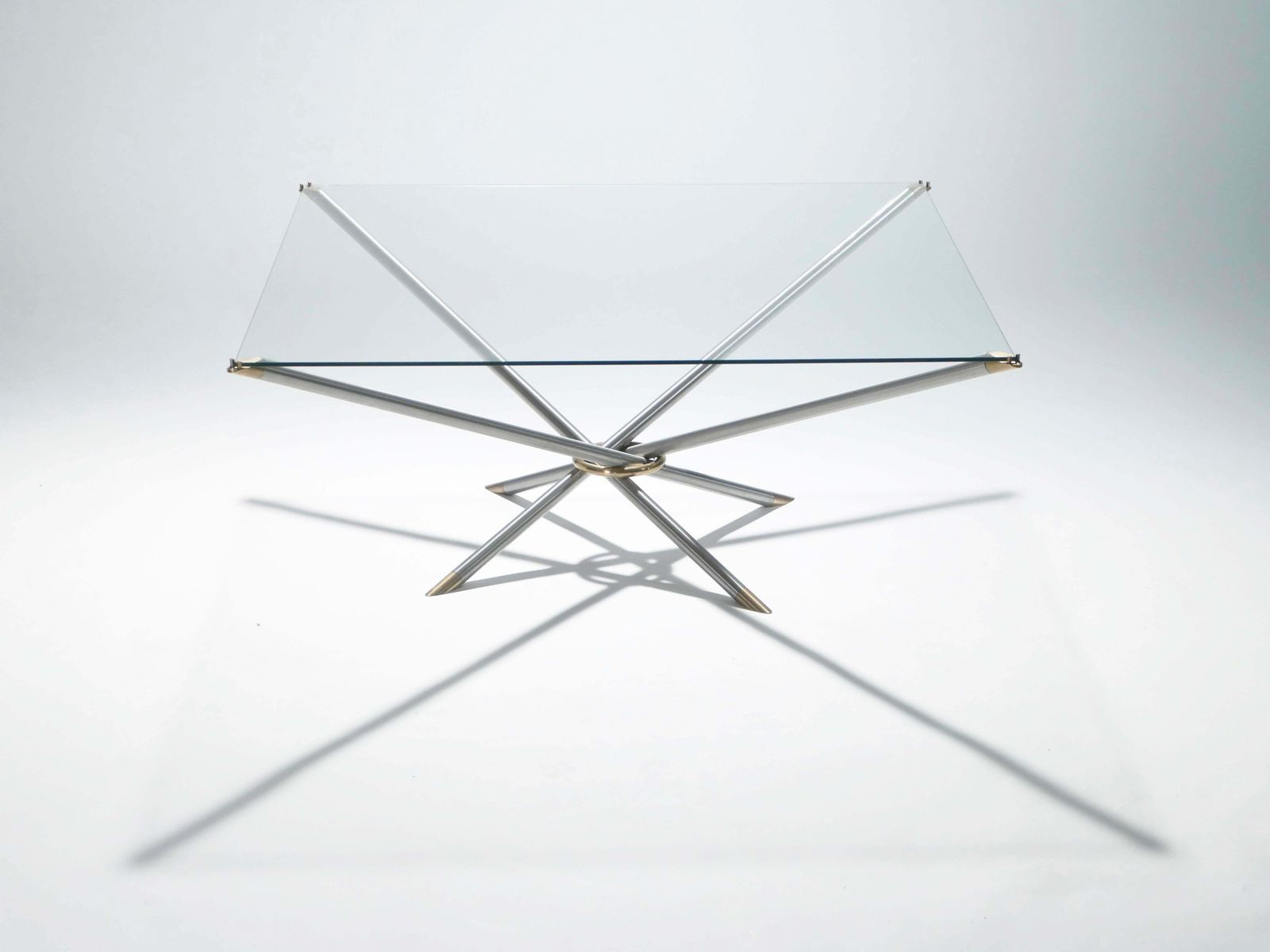 Table basse française mid-century en métal et laiton, années 1970 photo for sale