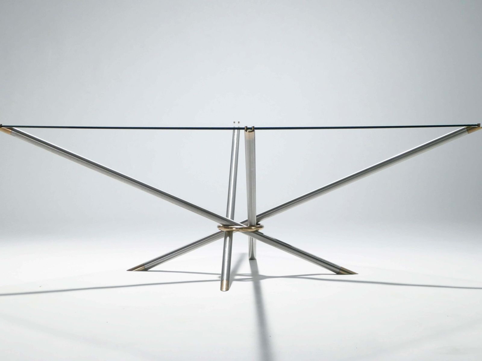 Table basse française mid-century en métal et laiton, années 1970 photo vinterior