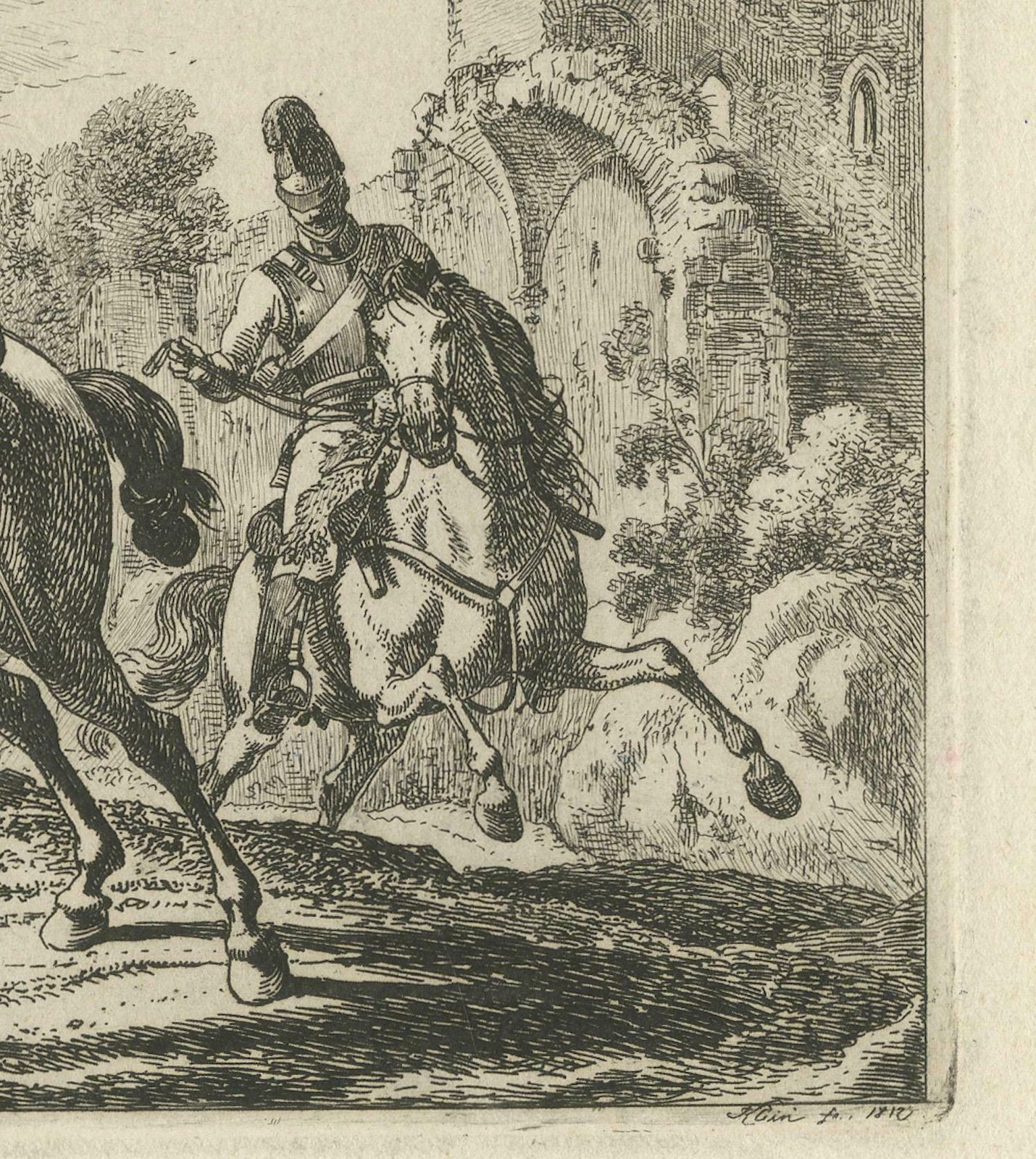 Original Engraving Of Austrian Soldiers On Horseback, 1812 photo Art