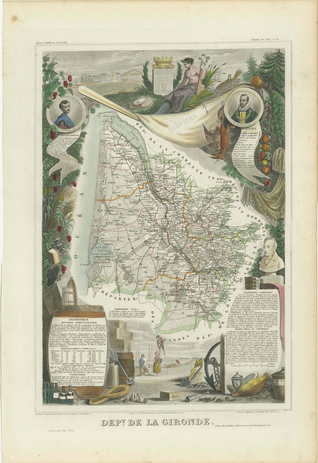 Levasseur's 1852 Cartographic Portrait Of Gironde: Celebrating The Bordeaux Wine photo furniture