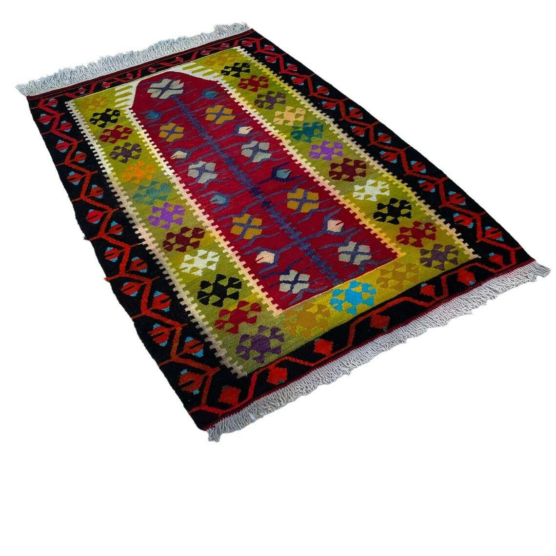 Traditional Turkish Mini Kilim Rug Vintage Anatolian Turkish Kelim photo 304.0