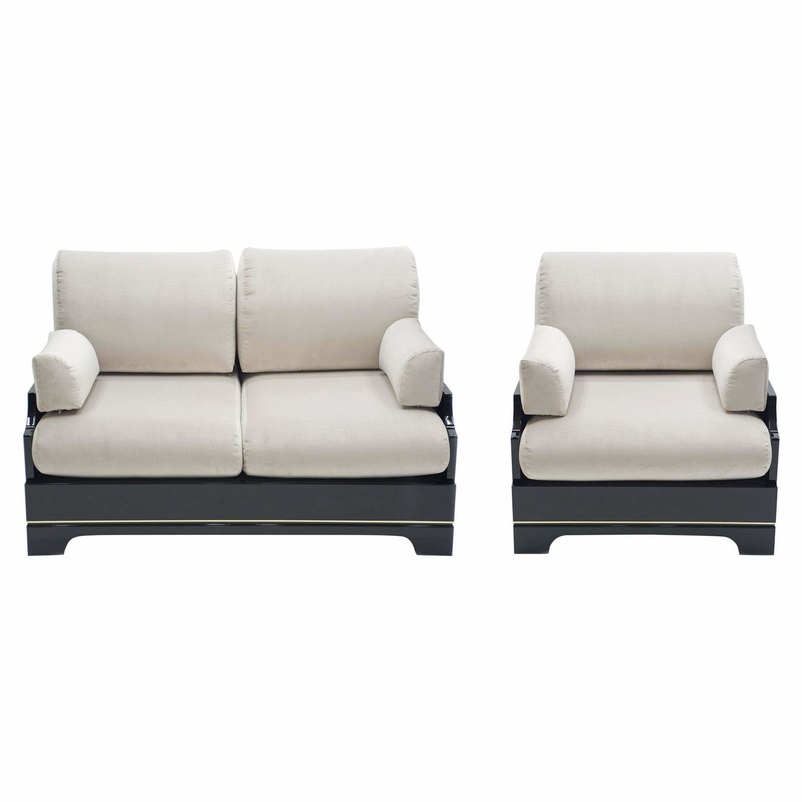 Ensemble de salon mid-century italien en laque et laiton, par Romeo Rega, années 1970