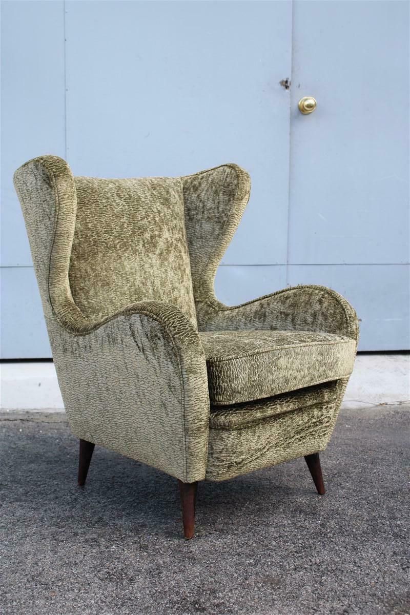 Mid Century Italian Armchair In Green Velvet With Wooden Feet Gio Pont Style photo furniture