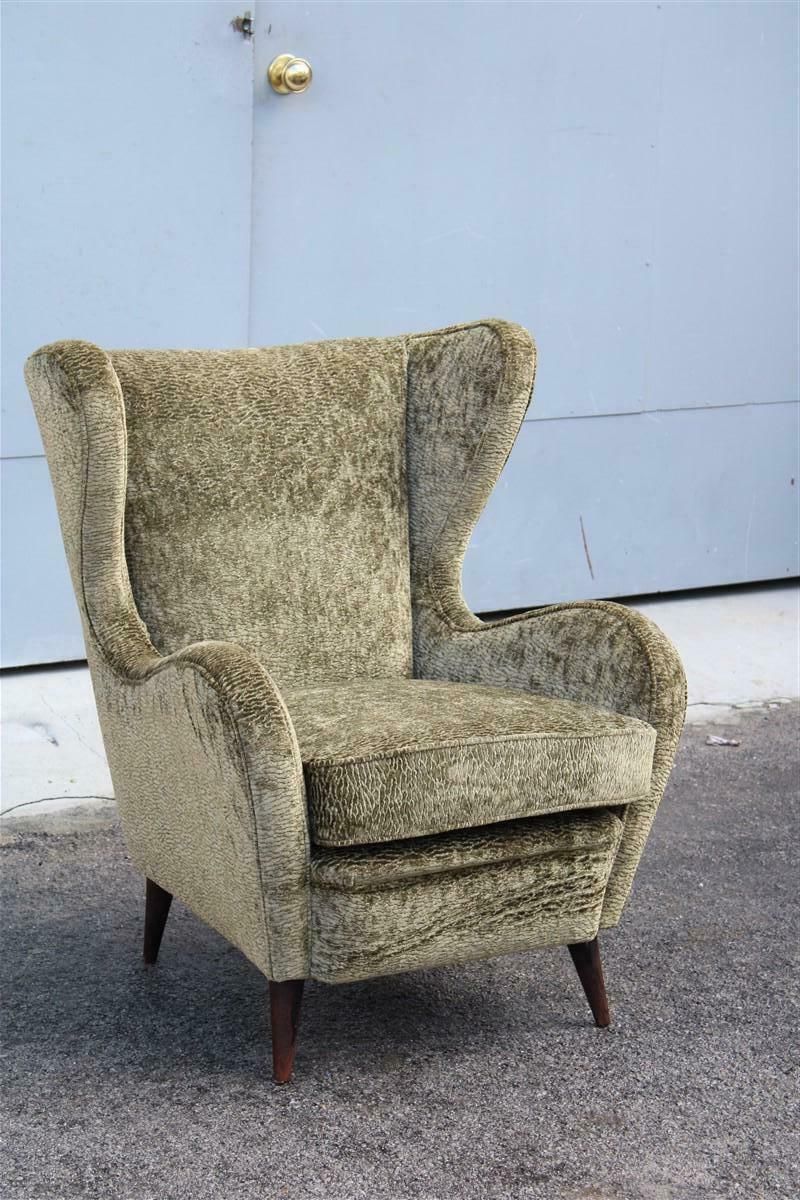 Mid Century Italian Armchair In Green Velvet With Wooden Feet Gio Pont Style photo buy