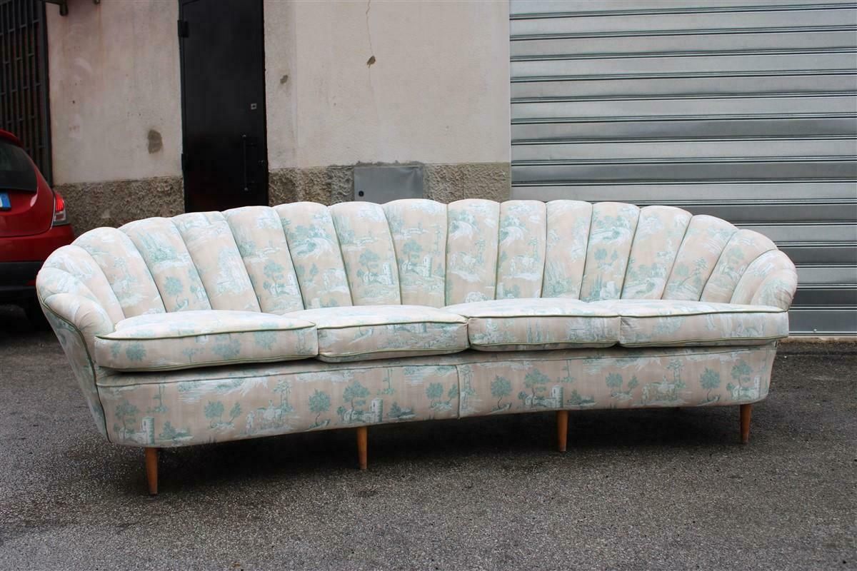 Large Shell Sofa Guglielmo Ulrich 1950s Italy Decorated Velvet Fabric Ochres photo furniture