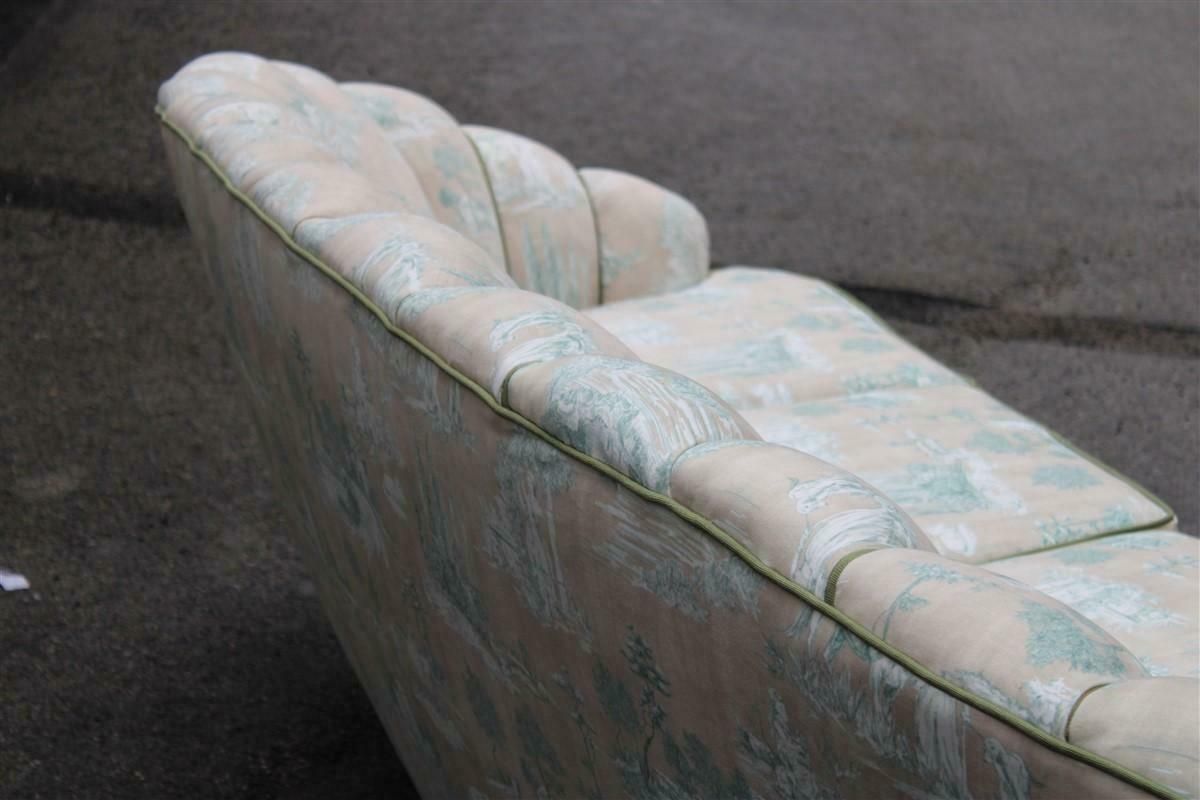 photo furniture Large Shell Sofa Guglielmo Ulrich 1950s Italy Decorated Velvet Fabric Ochres