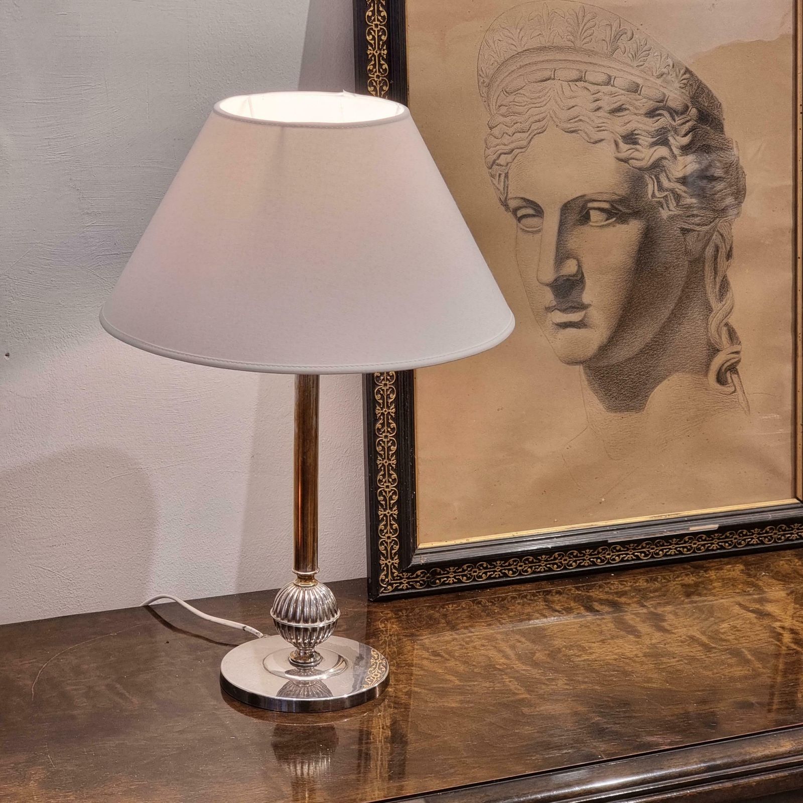 Swedish Court Jeweler Cg Hallberg, Table Lamp, Silver Plate, Swedish Grace 1930s photo 1406.0