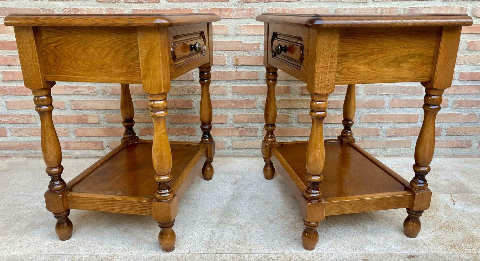 20th Century Spanish Nightstands With One Drawer And Iron Hardware And One Open photo vintage
