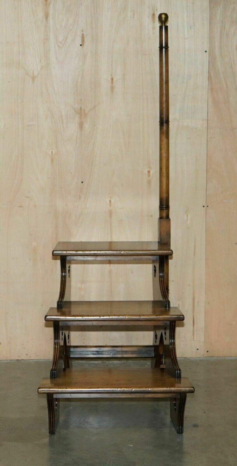Vintage Art Nouveau Style 166 Cm Tall Brass Topped Mahogany Library Steps photo furniture