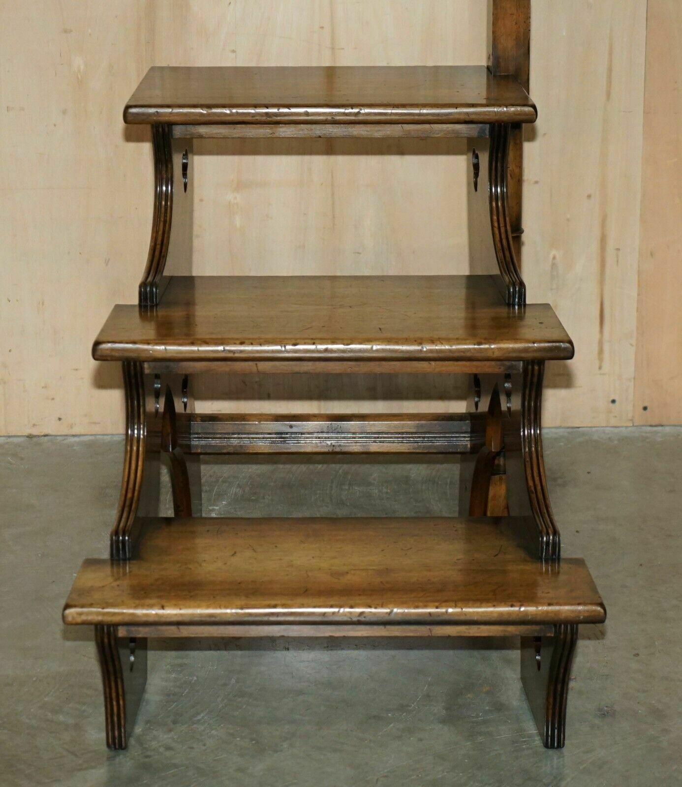 Vintage Art Nouveau Style 166 Cm Tall Brass Topped Mahogany Library Steps photo for sale