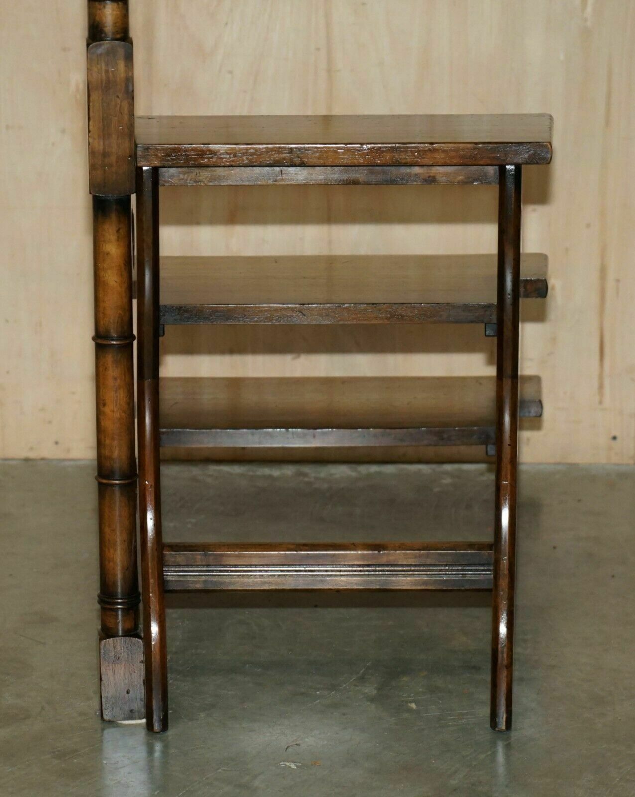 photo buy Vintage Art Nouveau Style 166 Cm Tall Brass Topped Mahogany Library Steps
