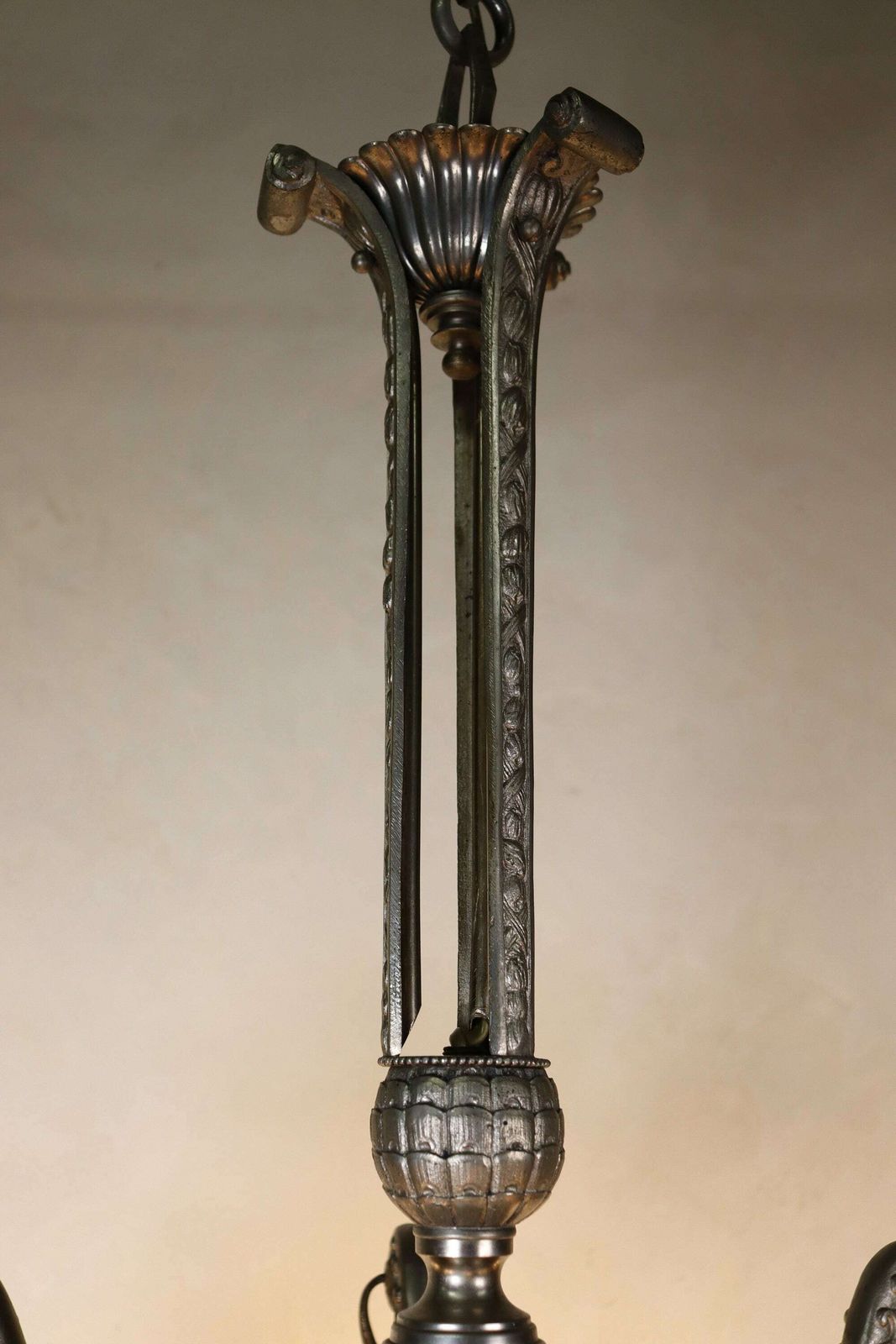 Art Deco Bronze Nickel Plated Iridescent Pink Glass Chandelier 1930's 1940's (St.141) photo buy