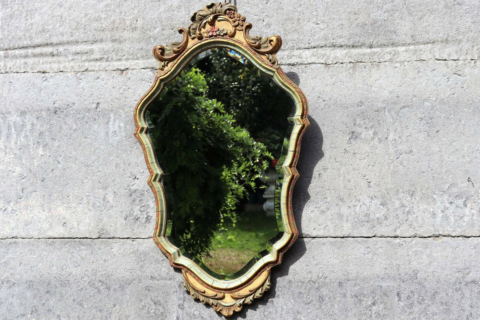 Italian Polychrome Floral Rococo Style Mirror By Knitter Duro (St.59)