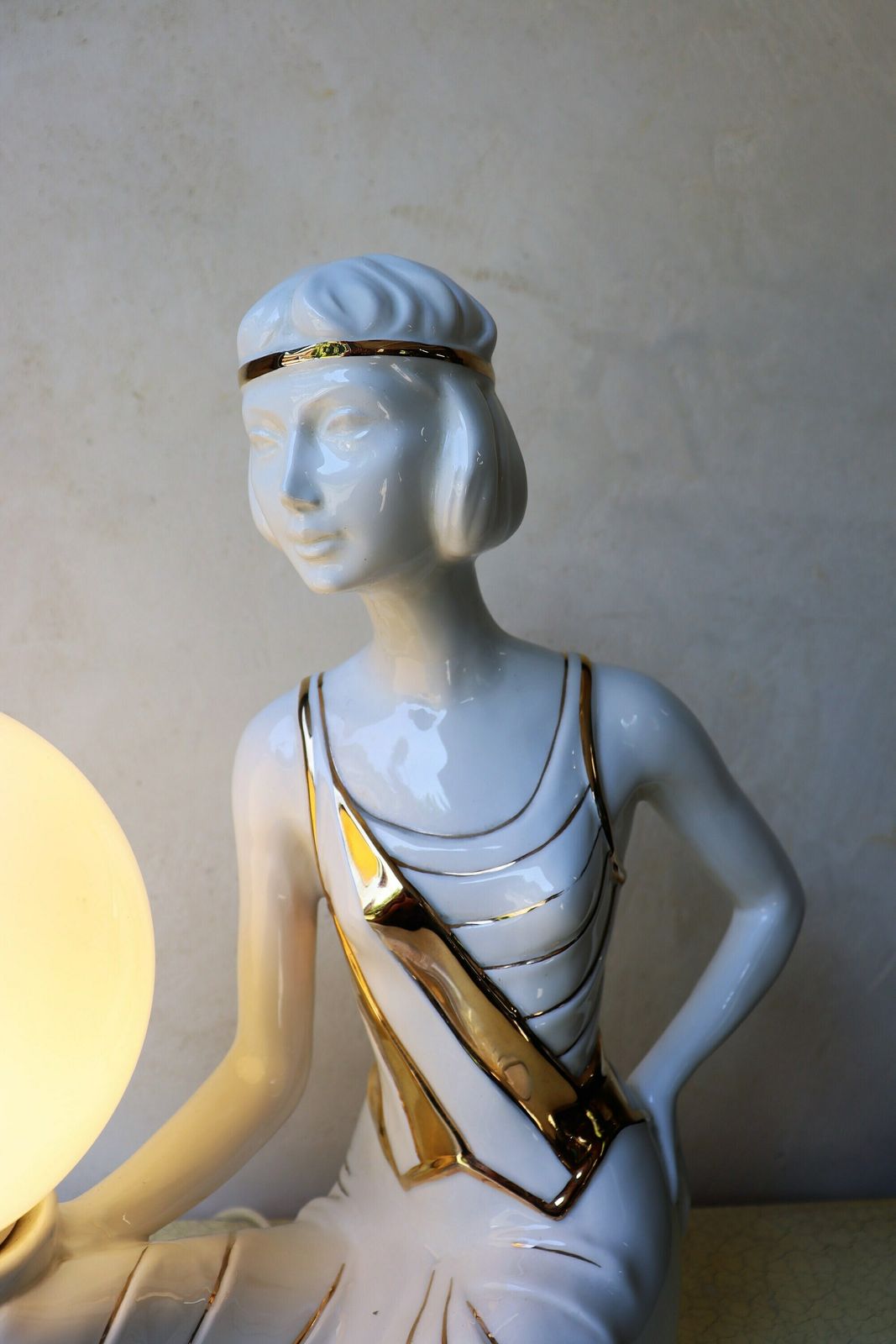Italian Art Deco Style 1960's Porcelain Table Lamp By Bassano (St.19) photo vinterior