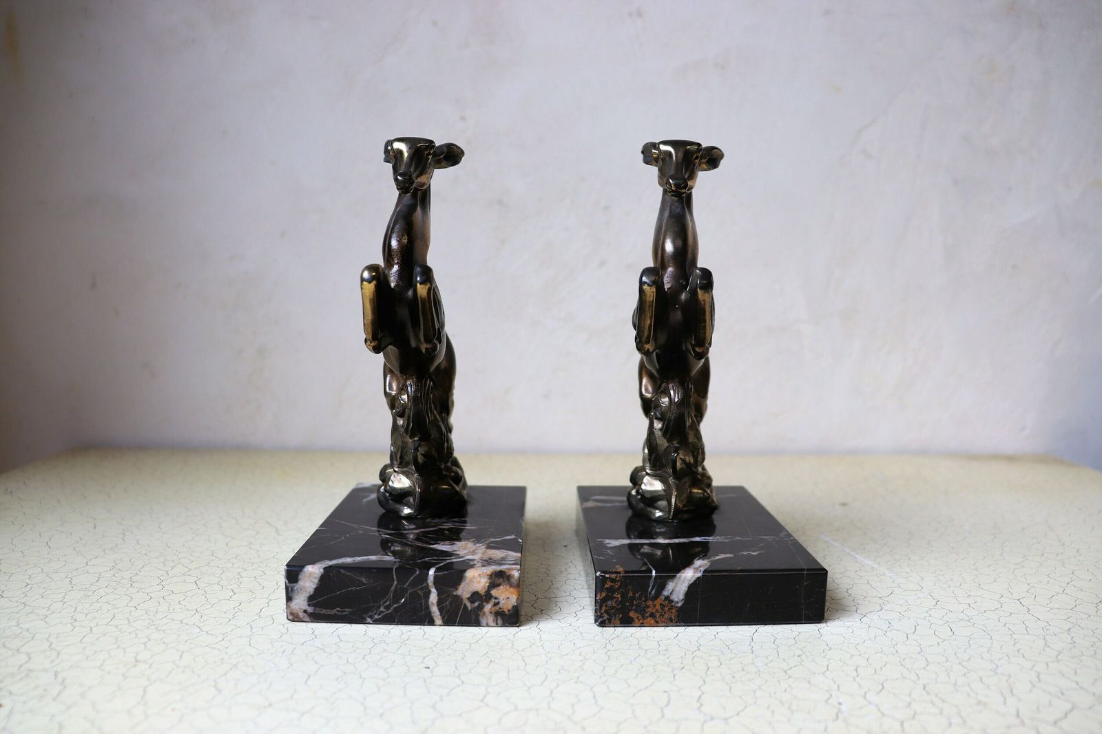 A Set Of French Art Deco Bookends, Deers On A Marble Base (St.94) photo Home Decor