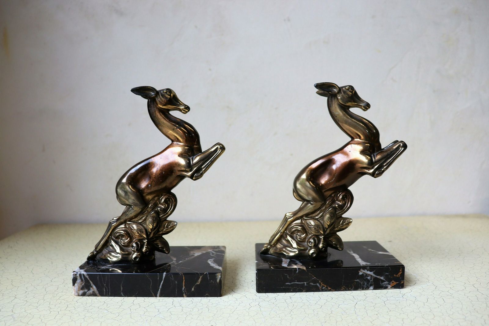 A Set Of French Art Deco Bookends, Deers On A Marble Base (St.94) photo 165.0