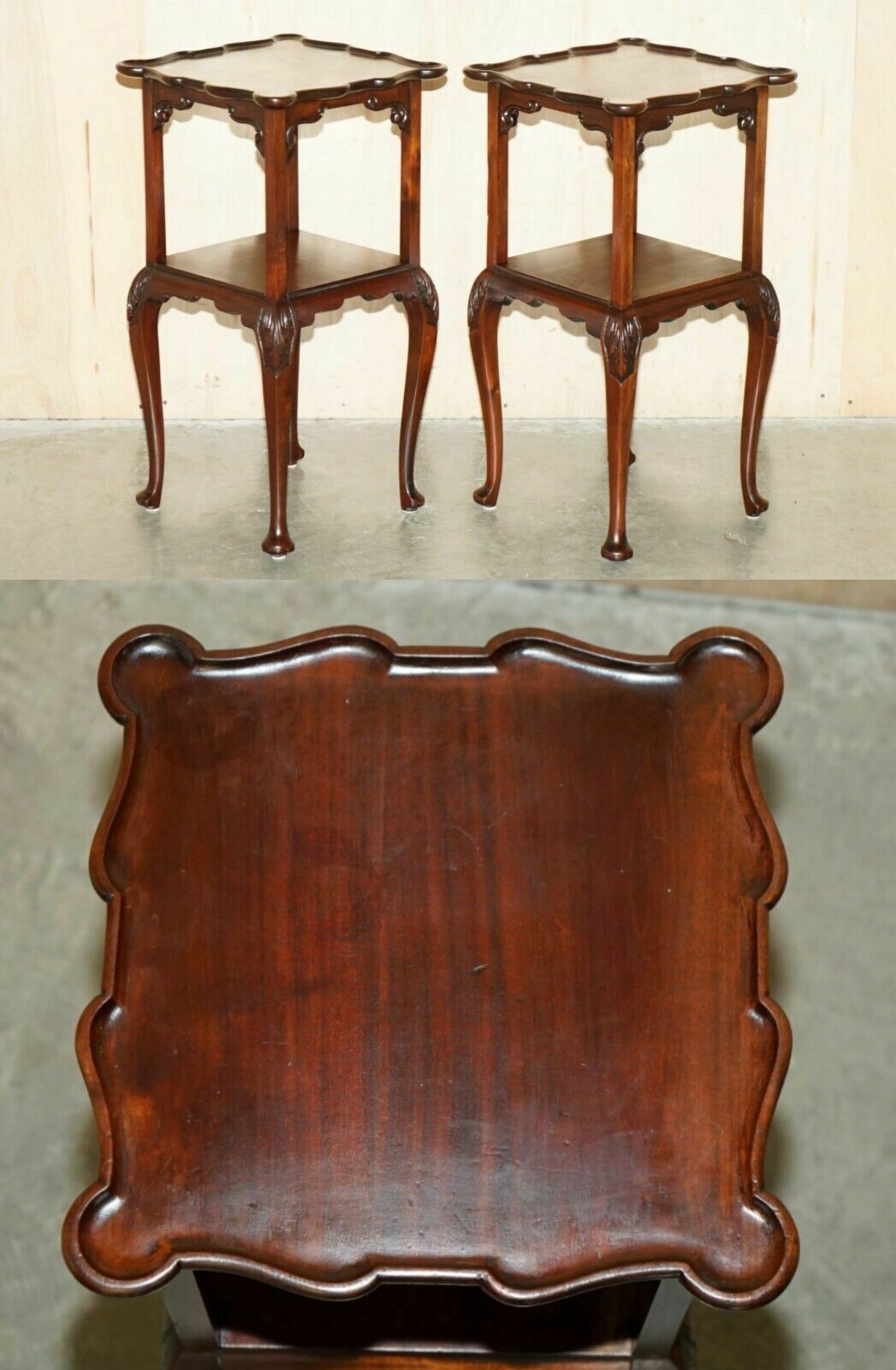 Pair Of Stunning Thomas Chippendale Style Two Tiered Mahogany Side End Tables