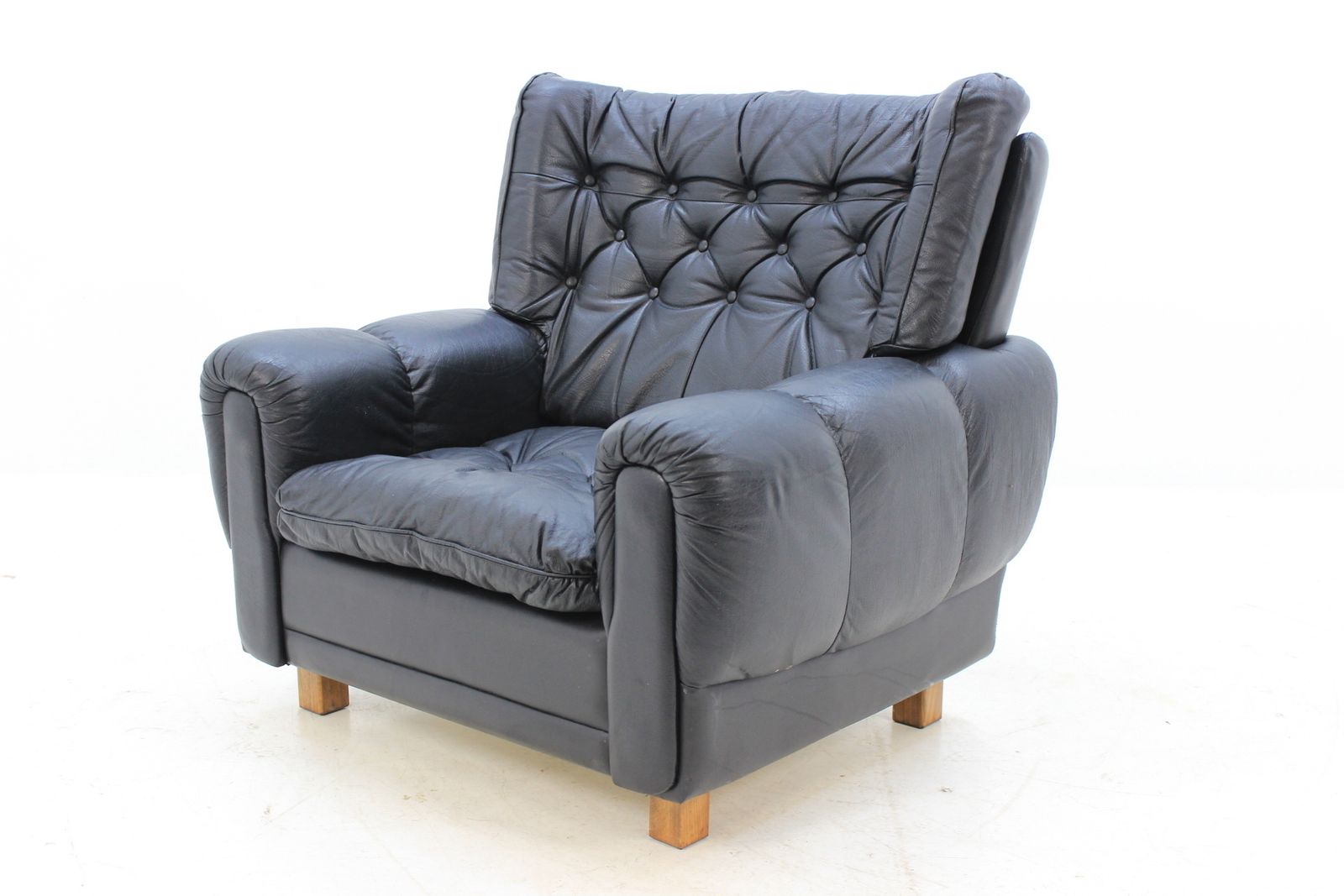 Set Of Midcentury Black Leather Armchairs, 1970s photo for sale