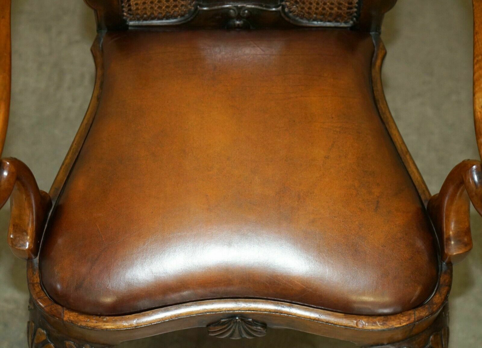 Antique Thomas Chippendale Claw & Ball Carved Bergere Brown Leather Armchair photo buy