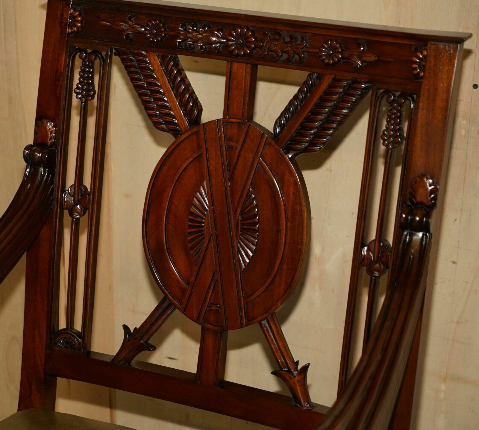 Exquisite Pair Of Hand Carved Mahogany Library Armchairs Lion Griffon Wing Arms photo Furniture