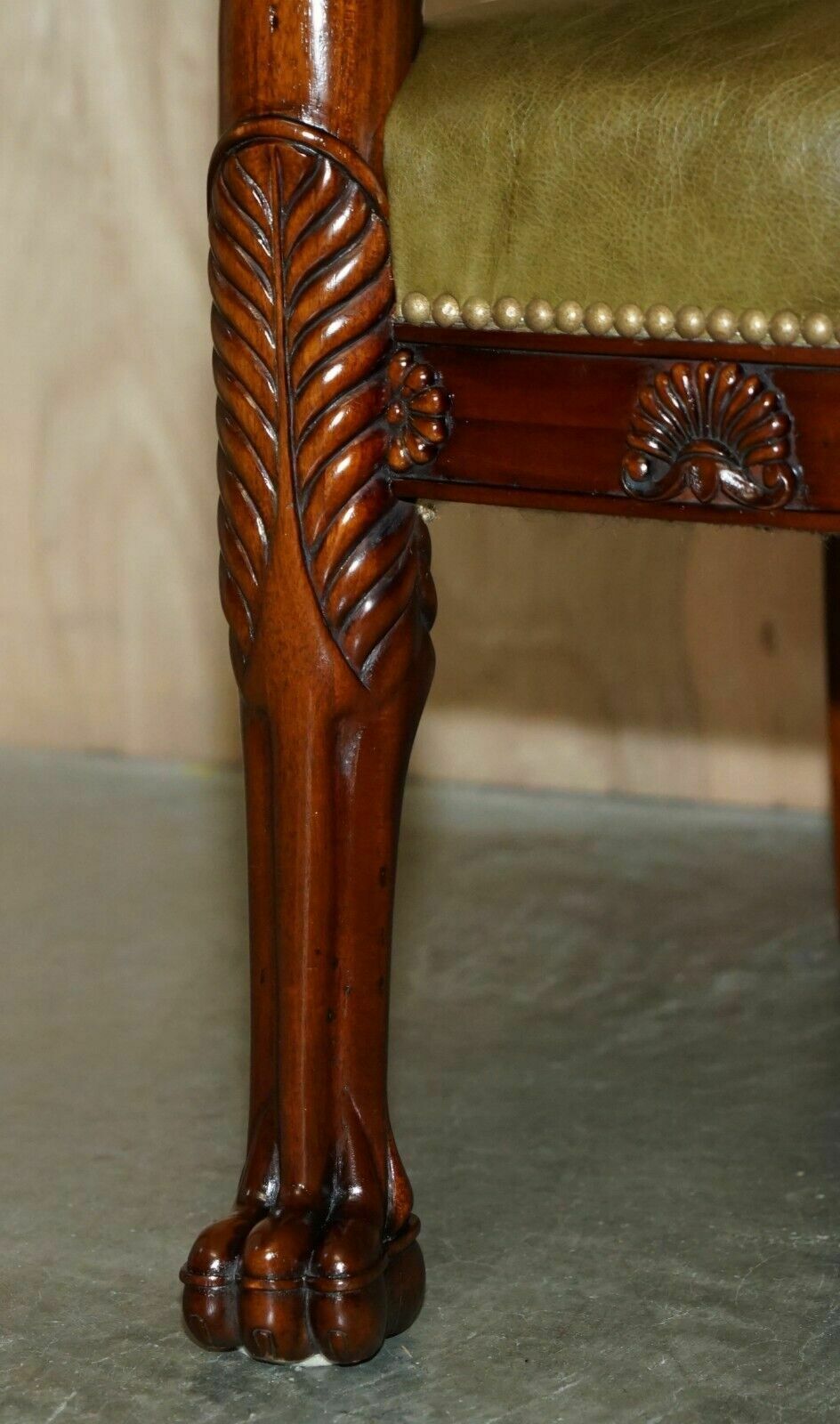 5750.0 Exquisite Pair Of Hand Carved Mahogany Library Armchairs Lion Griffon Wing Arms photo