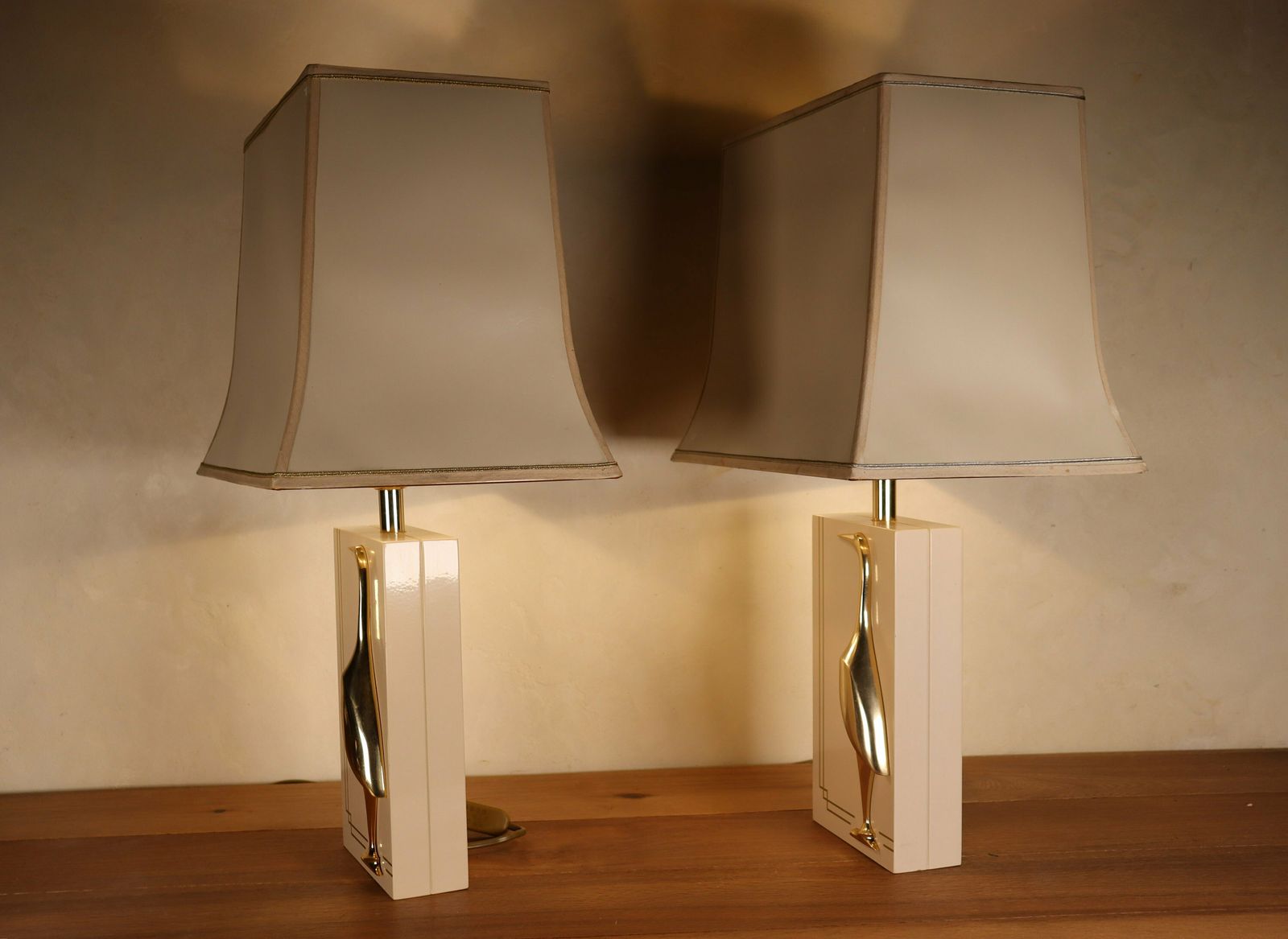 Set Of Vintage Hollywood Regency Heron Bird Lamps, Massive, Belgium, 1970's (St.120) photo for sale