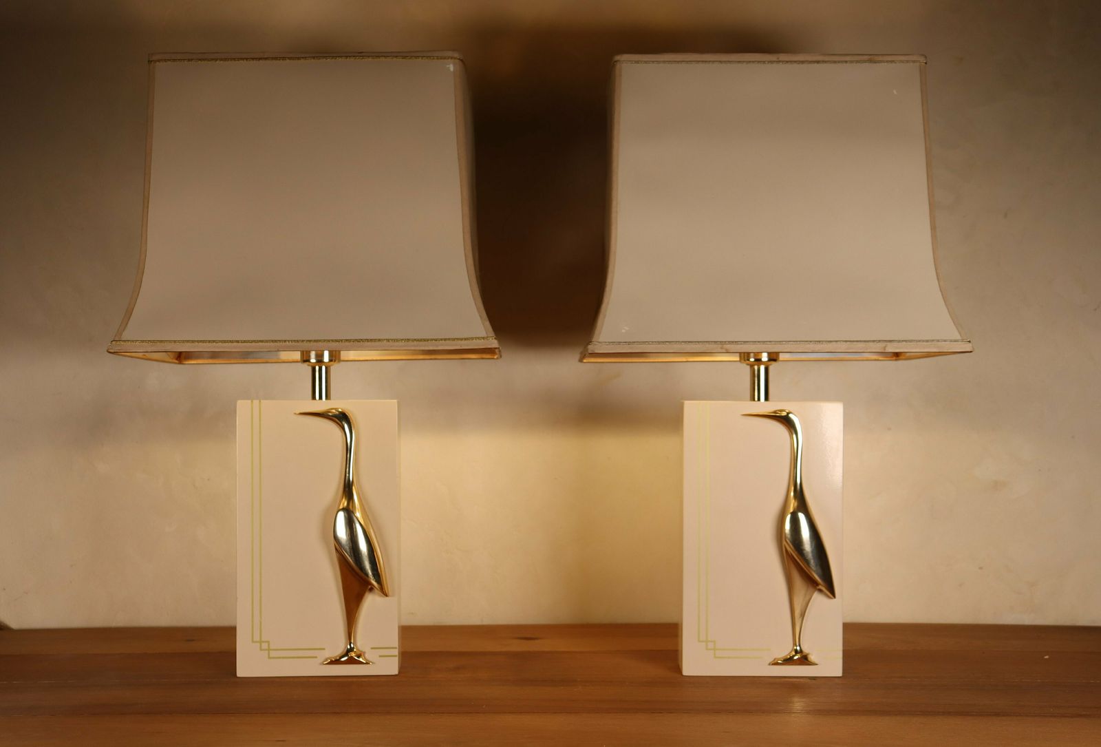 Set Of Vintage Hollywood Regency Heron Bird Lamps, Massive, Belgium, 1970's (St.120)