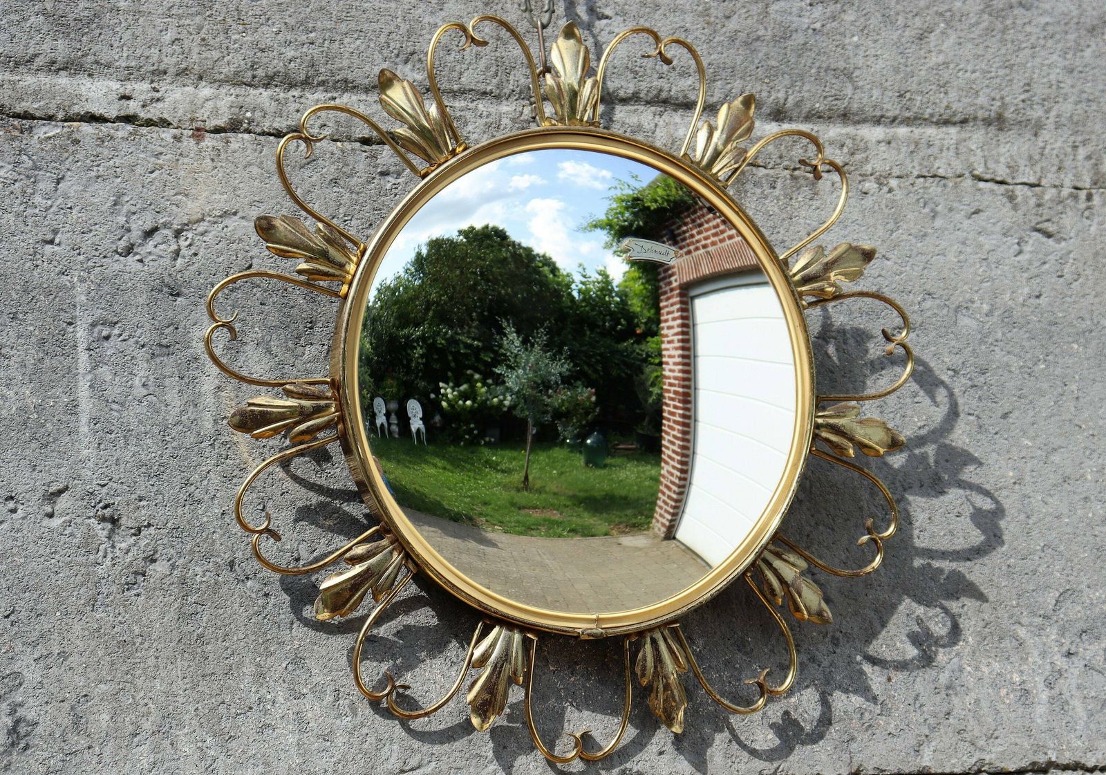 Hollywood Regency Convex Brass Butler Or Witch Eye Mirror 1970's By Deknudt (St.105)