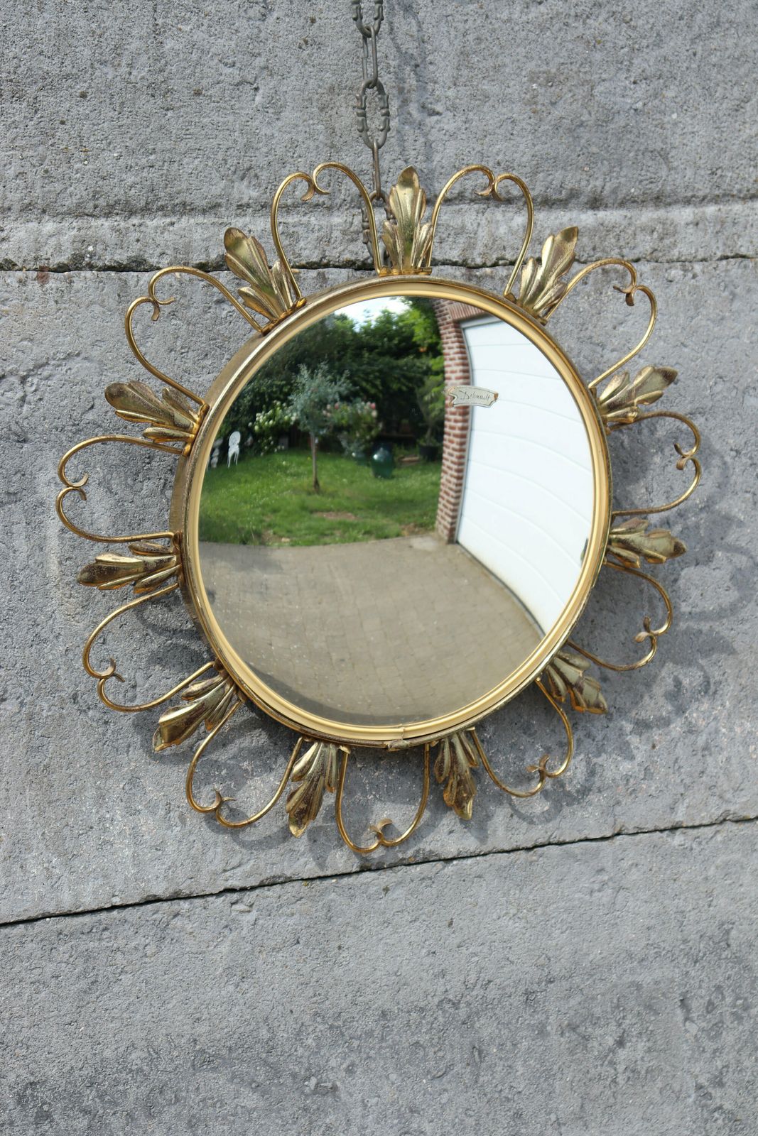 Hollywood Regency Convex Brass Butler Or Witch Eye Mirror 1970's By Deknudt (St.105) photo buy