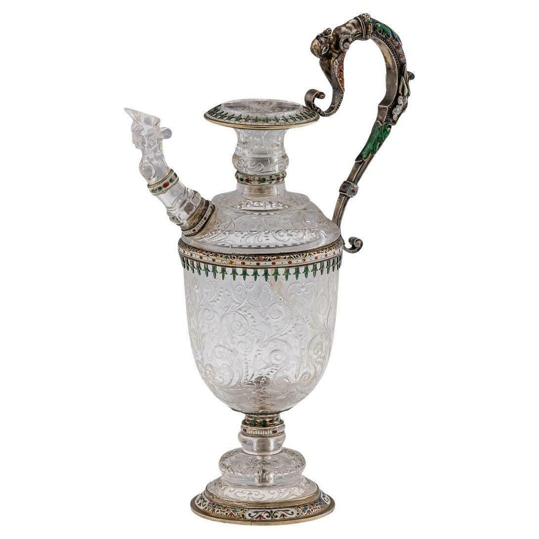 Antique 19thc Austrian Silver, Enamel & Rock Crystal Ewer, Rudolf Linke C.1890