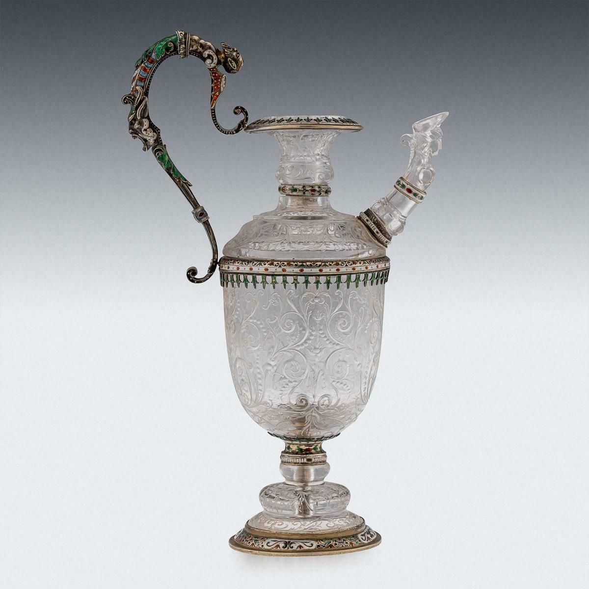 Antique 19thc Austrian Silver, Enamel & Rock Crystal Ewer, Rudolf Linke C.1890 photo Home Decor