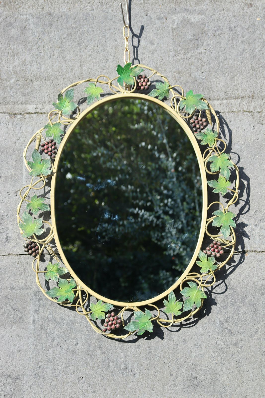Antique Style Italian Tole Polychrome Fruit And Flower Mirror (St.115) photo for sale