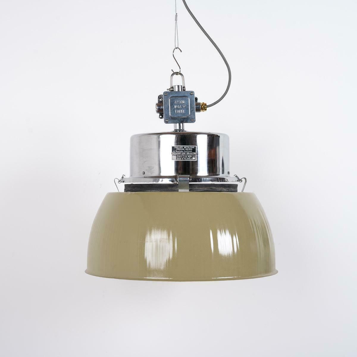Xl Polish Factory Lights With Prismatic Glass   Olive Green / Polished Steel photo buy
