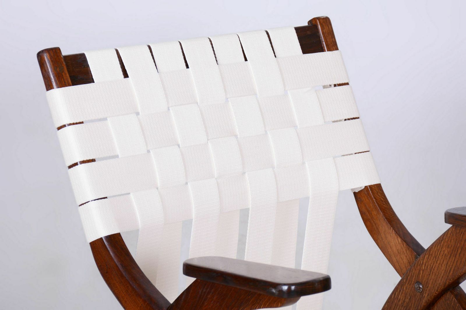 Restored Art Deco Armchair, By Jan Vaněk, Oak, Cotton, Czech, 1940s photo 750.0