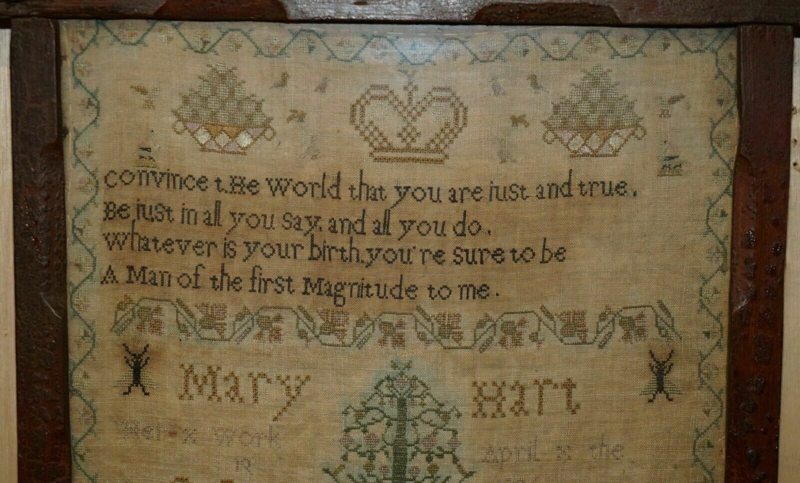 Antique Mary Hart Signed 1806 George II Needlework Sampler With Lovely Poem photo furniture