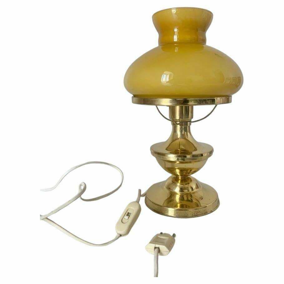 photo for sale Art Deco Brass And Opaline Table Lamps, Set Of Two, Italhy 1930s