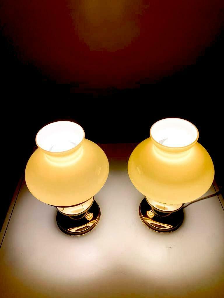photo furniture Art Deco Brass And Opaline Table Lamps, Set Of Two, Italhy 1930s