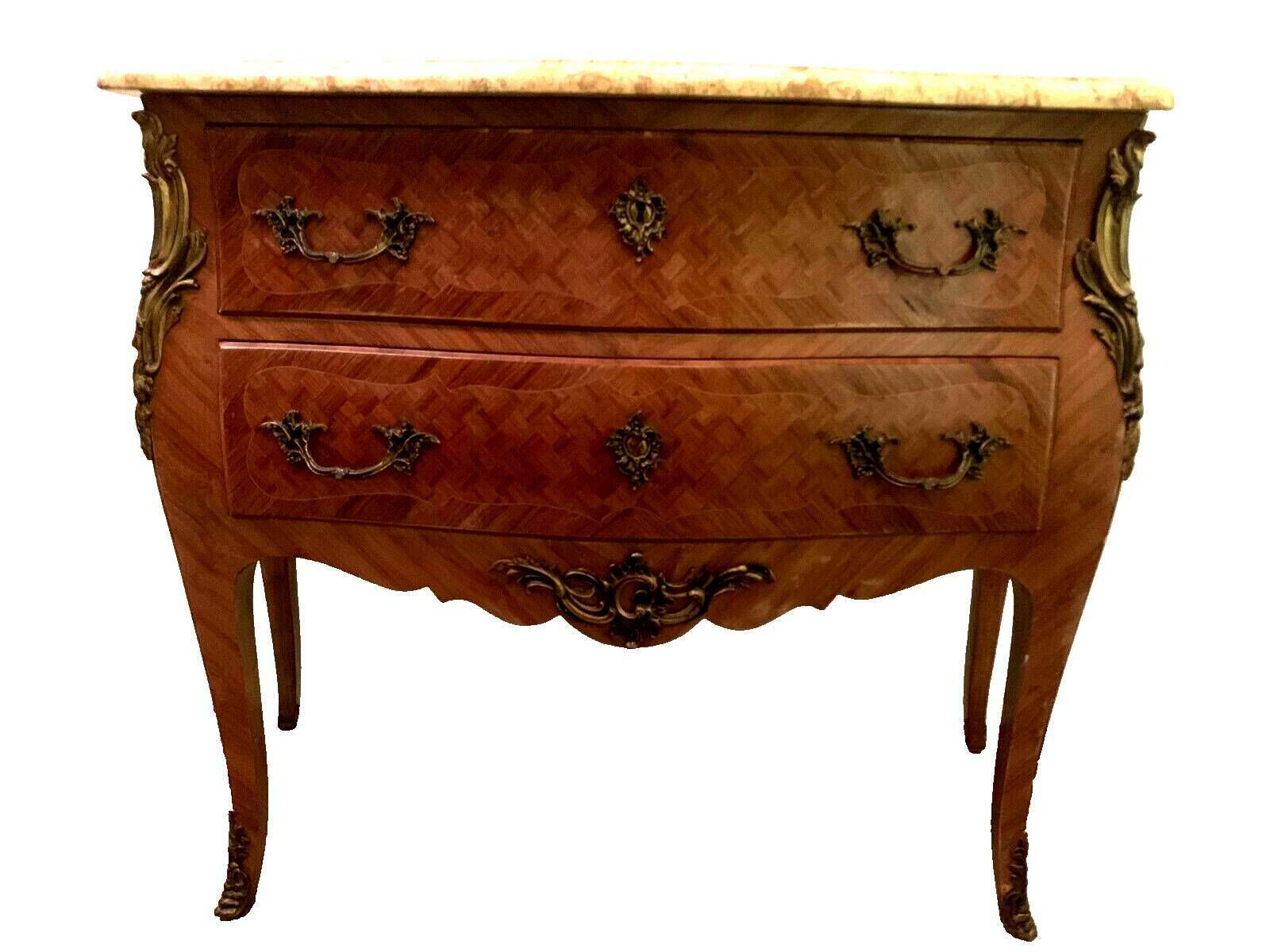 Curved Louis XV Style Chest Of Drawers 20th Century Marble Top photo furniture