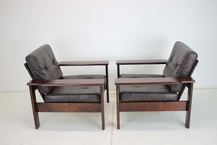 1960s Pair Of Scandinavian Leather Armchairs photo vintage