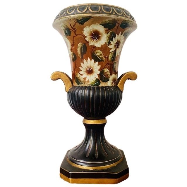 Olaria De Alcobaca Oal Vase Ceramic Portugal Hand Painted 1970's