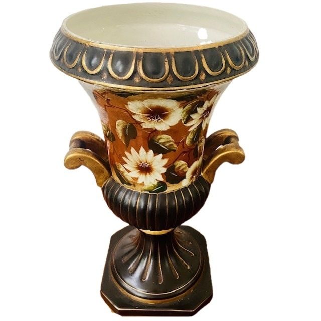 Olaria De Alcobaca Oal Vase Ceramic Portugal Hand Painted 1970's photo furniture