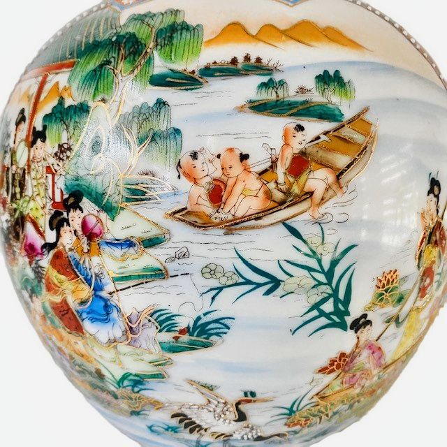 Vintage Xl Chinese Ginger Jar Geisha's Flowers Blue Gold photo 51.0