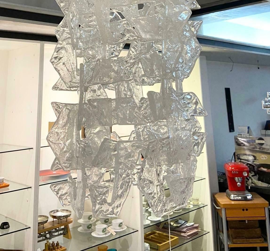 1970s Mid Century Modern Frosted Murano Glass Chandelier By Mazzega photo buy