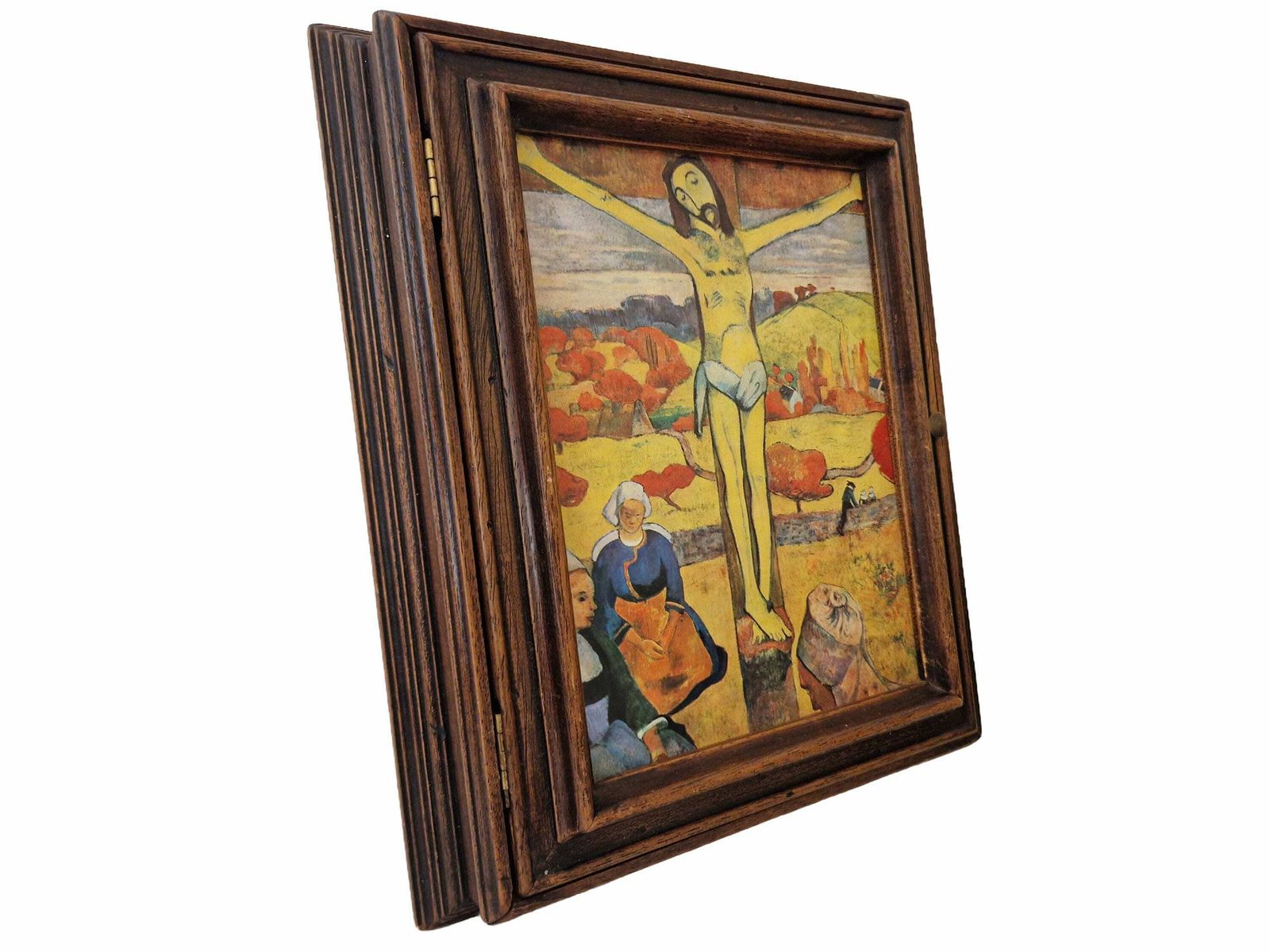 French Wooden Key Holder Cabinet With Paul Gauguin Art Print, The Yellow Christ, Entryway And Kitchen Hanging Hooks photo furniture