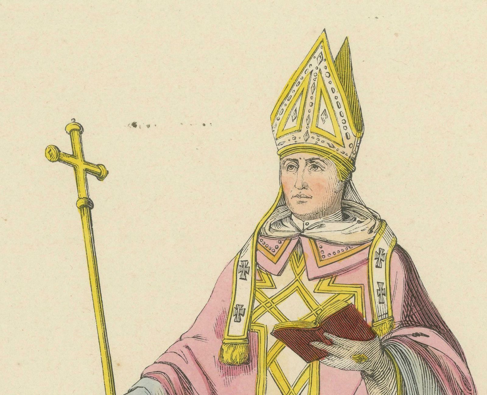 Ecclesiastical Splendor: The Archbishop's Regalia In A Lithograph Of 1847 photo Art