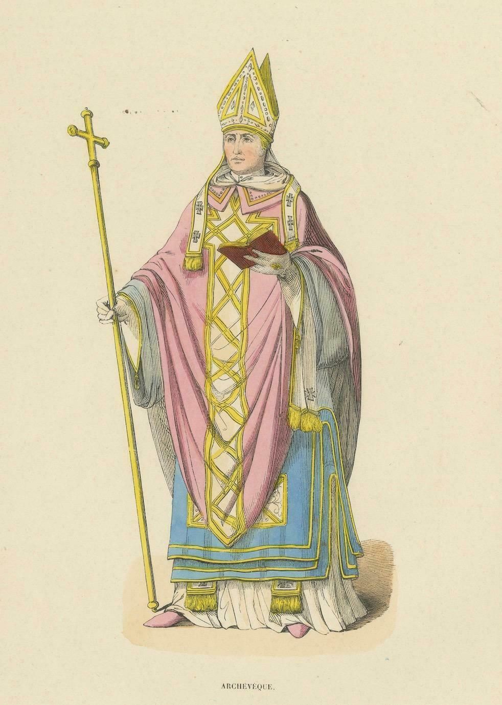 Ecclesiastical Splendor: The Archbishop's Regalia In A Lithograph Of 1847 photo 185.0