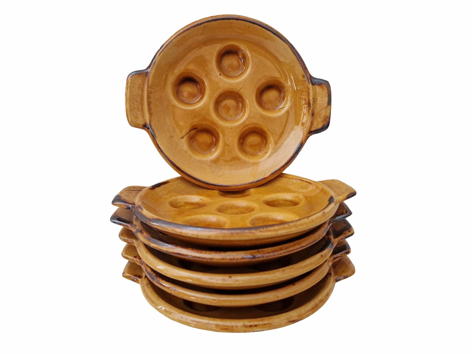 French Pottery Snail Plates Set Of 6, Vallauris Mid Century Ceramic Escargot Dishes photo furniture