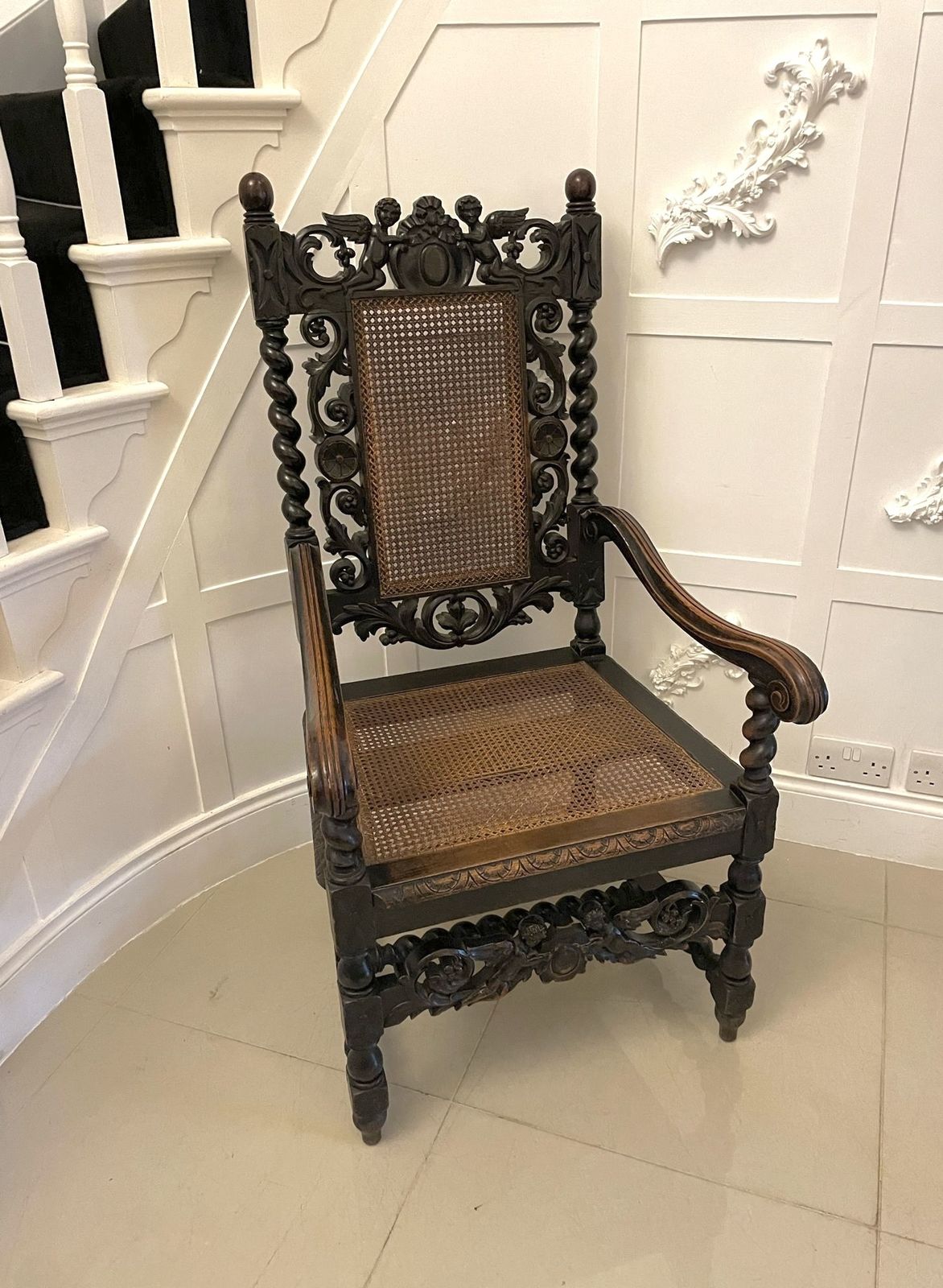 Large Antique 19th Century Quality Carved Oak Throne Chair photo Furniture