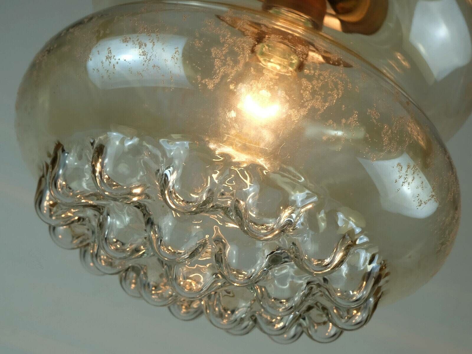 Mid Century Pendant Light In Bubble Amber Glass And Brass 1960s photo buy