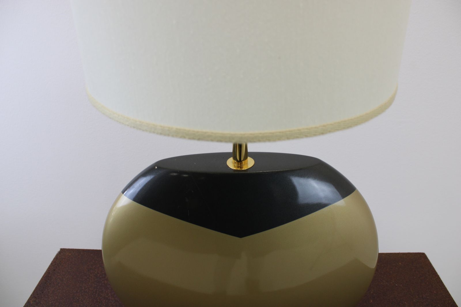 Vintage Wooden Lamp/Desk Light With Shade And Brass/Mcm Lighting/Italy 80's photo for sale